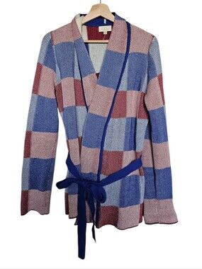Modcloth Cotton Striped Knit Wrap Sweater Cardigan - Blue, Pink, Burgundy